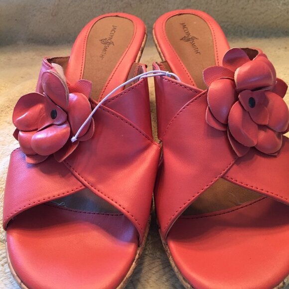 Jaclyn Smith Shoes - Pink Floral Leather Wedge Heel 7M